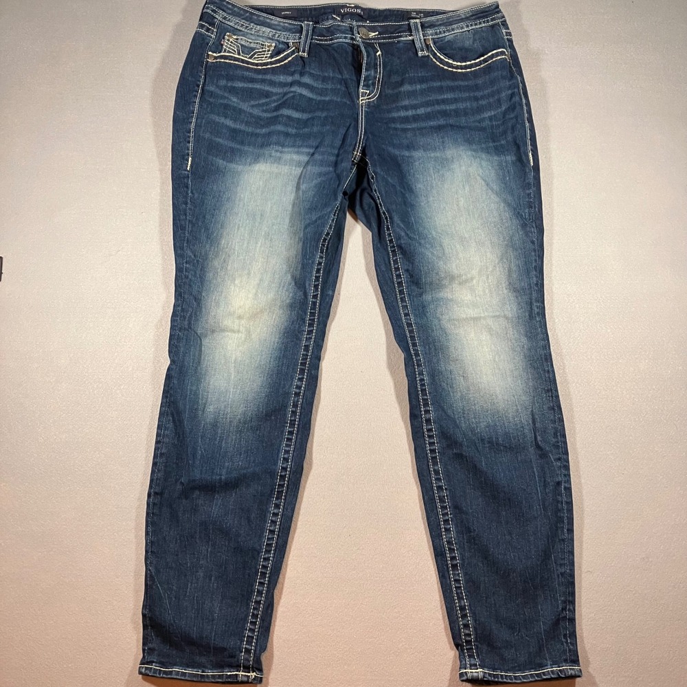 Vigoss Skinny Jeans Heritage Fit Dark Wash Embellished Flap Pocket Size 20 L30